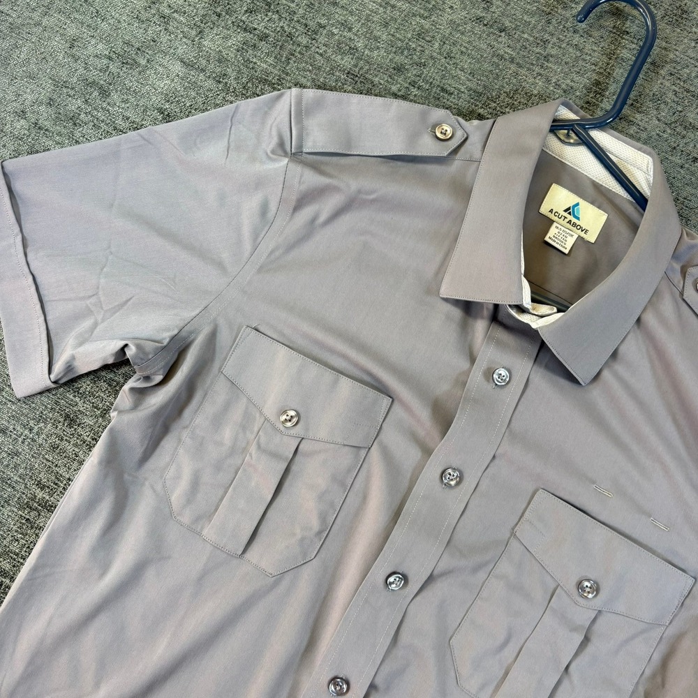 A Cut Above Brooks Uniform Shirt Mens 16.5 Gray Fitted Pilot Short Sleeve Epaule